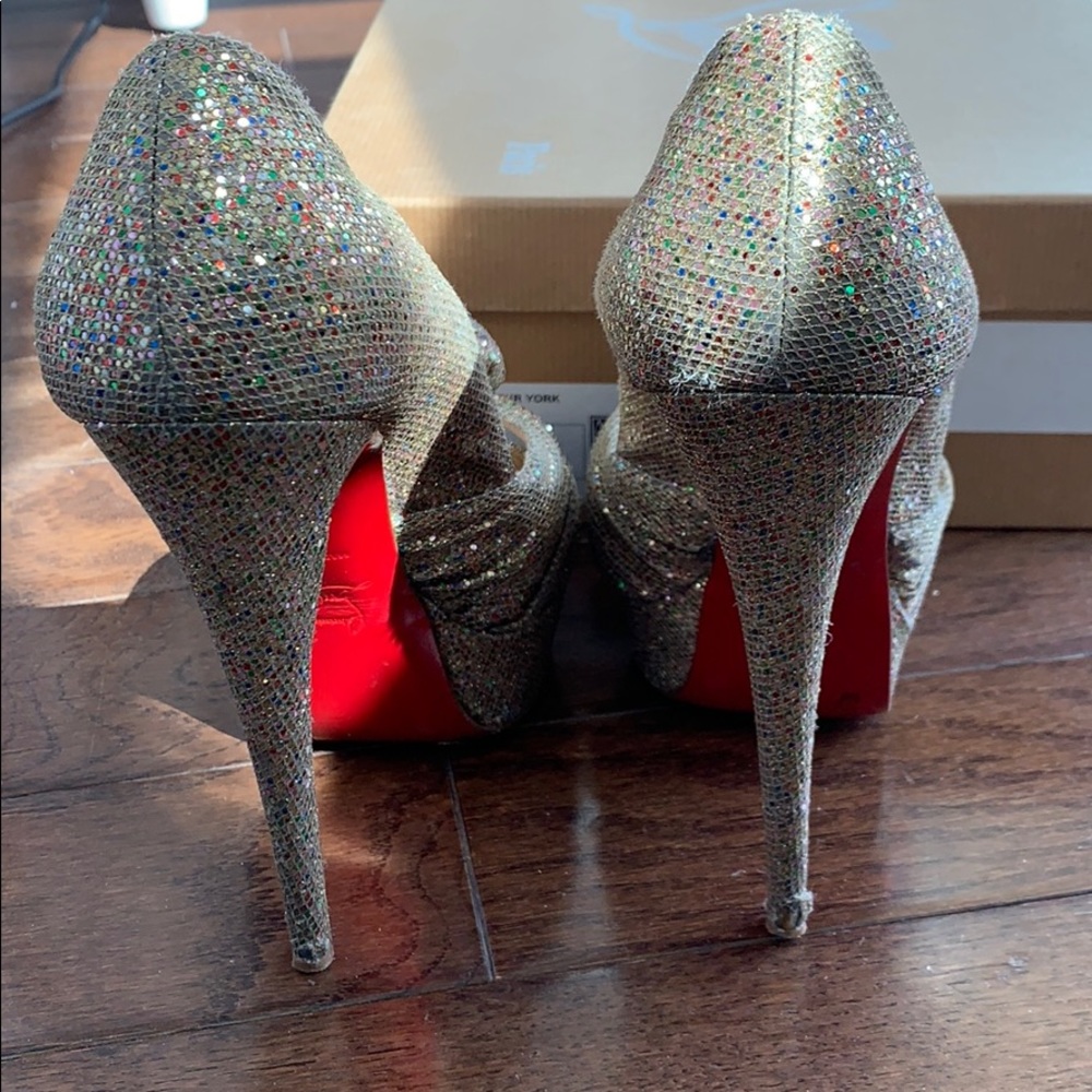 Christian Louboutin Multicolor Crystal Peep-Toe Platform Pumps with Red Soles - Picture 7 of 8